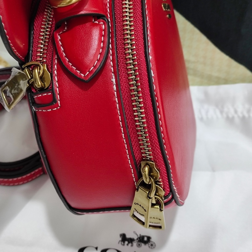 Coach Red Leather Ear-Accent Round Crossbody - Picture 4 of 7